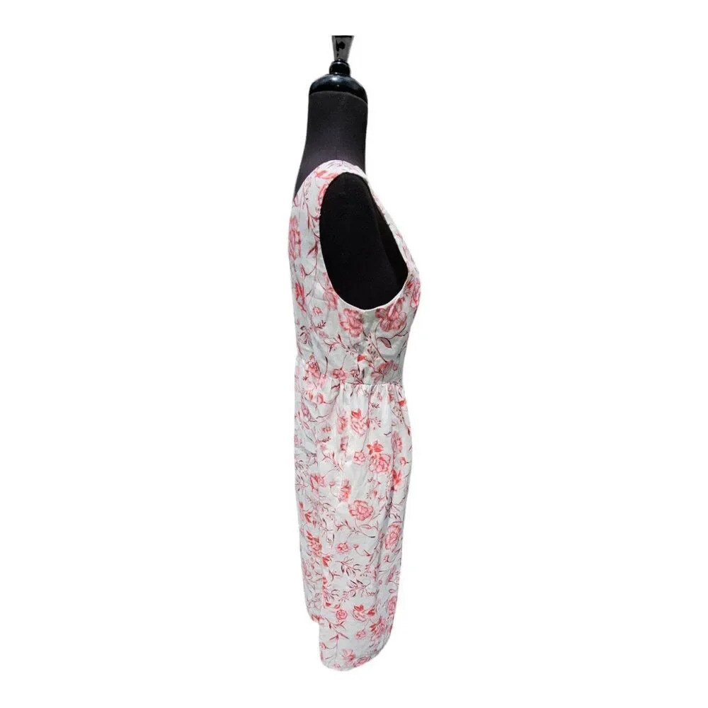 Cynthia Rowley Red Pink Floral Linen Dress Button Down V Neck Sleeveless Size 6 - Picture 2 of 8
